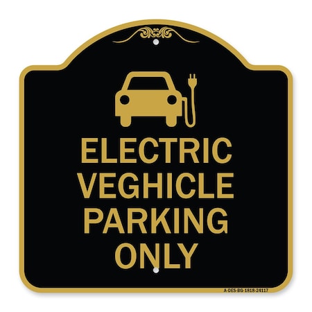 Signmission Electric Vehicle Parking W/ Graphic, Black & Gold Aluminum Sign, 18" x 18", BG-1818-24117 A-DES-BG-1818-24117